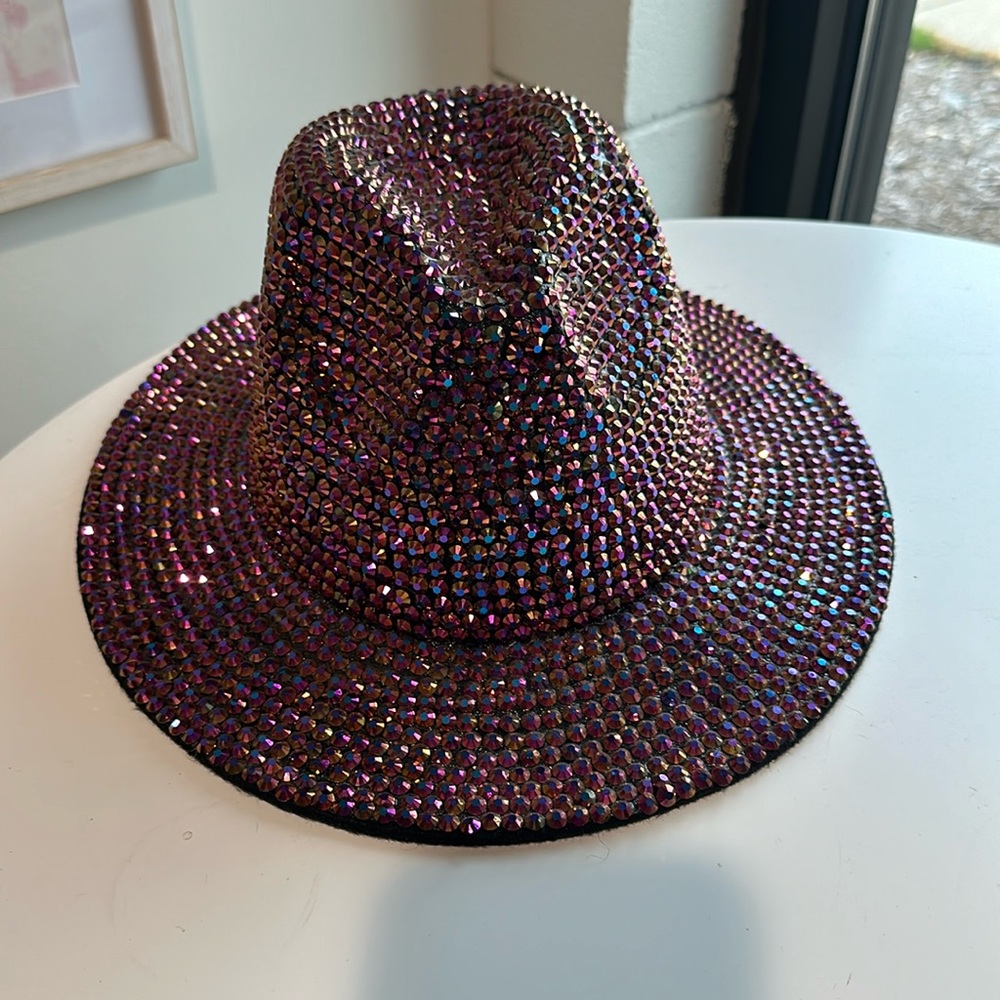 NBW 2Chique Boutique Women's Bling Fuchsia Rhinestone Wide Brim Fedora Hat